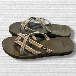 Teva Mush Mandalyn Wedge Ola Flip Flop Sandals Women’s 11 Brown Multi Strap